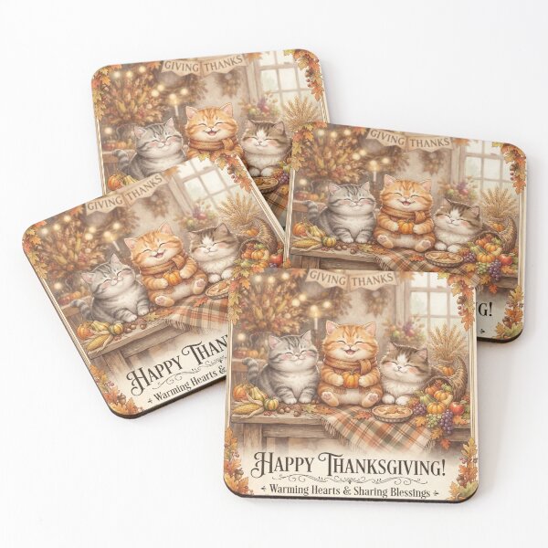 Item preview, Happy Thanksgiving Cute Cats Warming Hearts and Sharing Blessings designed and sold by Mindworx21.