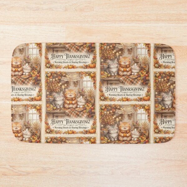 Item preview, Happy Thanksgiving Cute Cats Warming Hearts and Sharing Blessings designed and sold by Mindworx21.