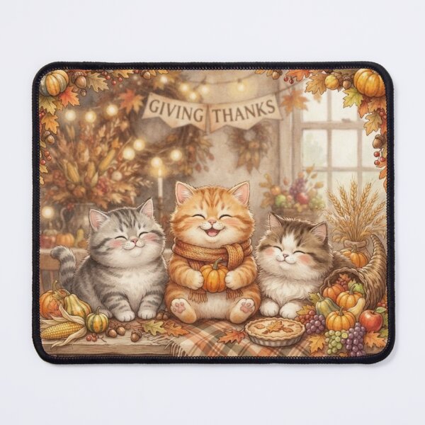 Item preview, Happy Thanksgiving Cute Cats Warming Hearts and Sharing Blessings designed and sold by Mindworx21.
