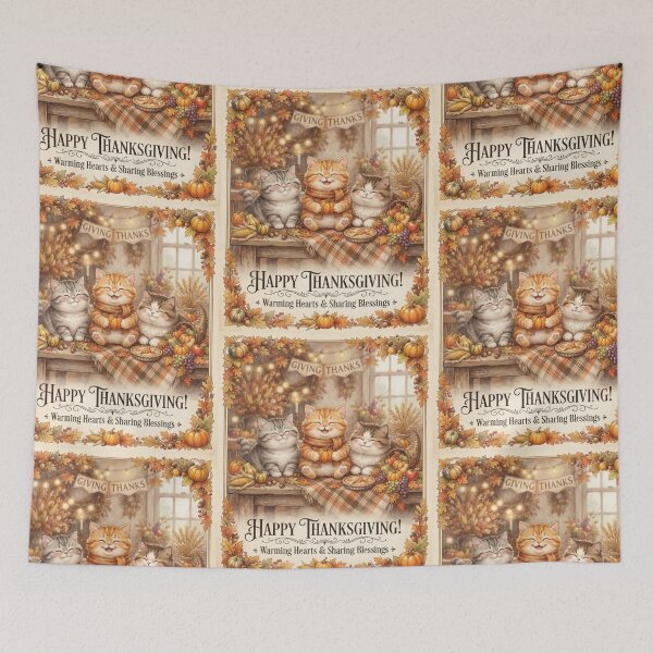 Item preview, Happy Thanksgiving Cute Cats Warming Hearts and Sharing Blessings designed and sold by Mindworx21.