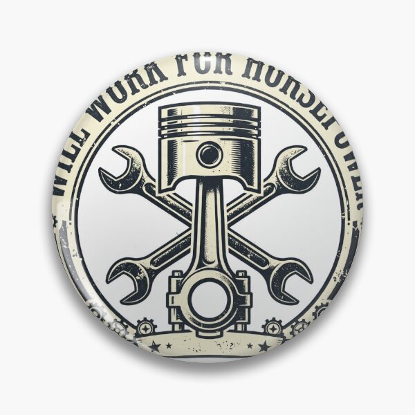 Item preview, Will Work for Horsepower Vintage Mechanic Badge designed and sold by Dudas Garage & Outdoors.