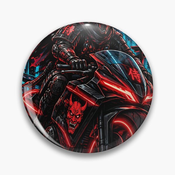 Item preview, Cyberpunk Samurai Neon Motorcycle Rider designed and sold by ValhallaHub.