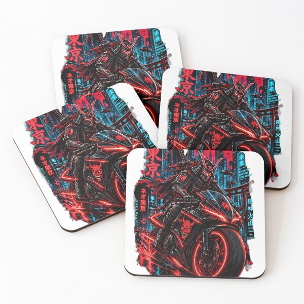 Item preview, Cyberpunk Samurai Neon Motorcycle Rider designed and sold by ValhallaHub.