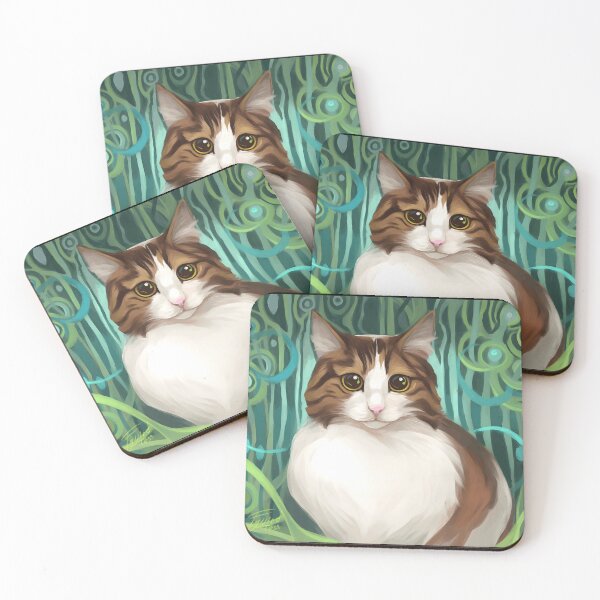 Item preview, Whimsical Cat Portrait with Green Swirls designed and sold by elijbclaude.