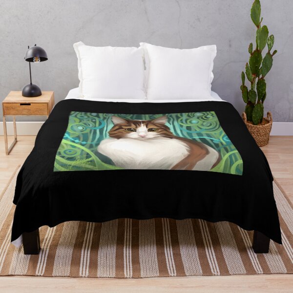 Item preview, Whimsical Cat Portrait with Green Swirls designed and sold by elijbclaude.