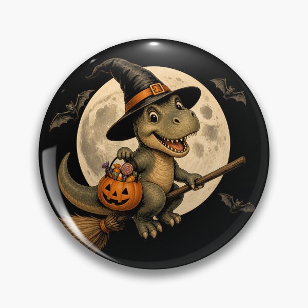 Item preview, Cute T-Rex Witch Riding a Halloween Broom designed and sold by TadeoNivar.