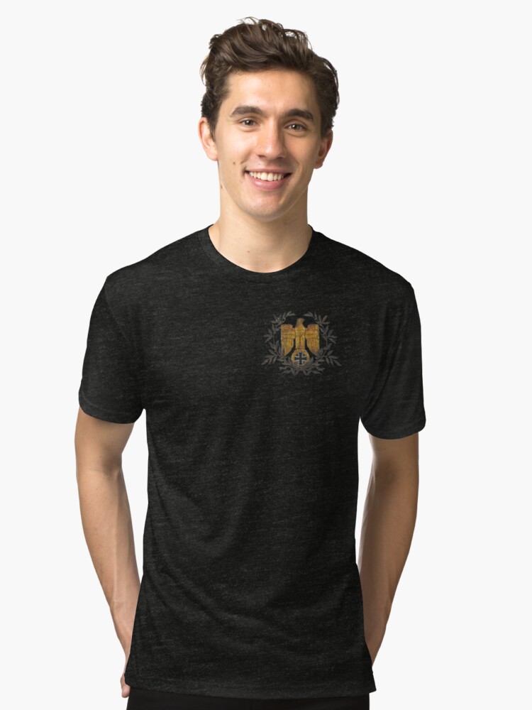 Alternate view of Gold Eagle with Iron Cross Tri-blend T-Shirt