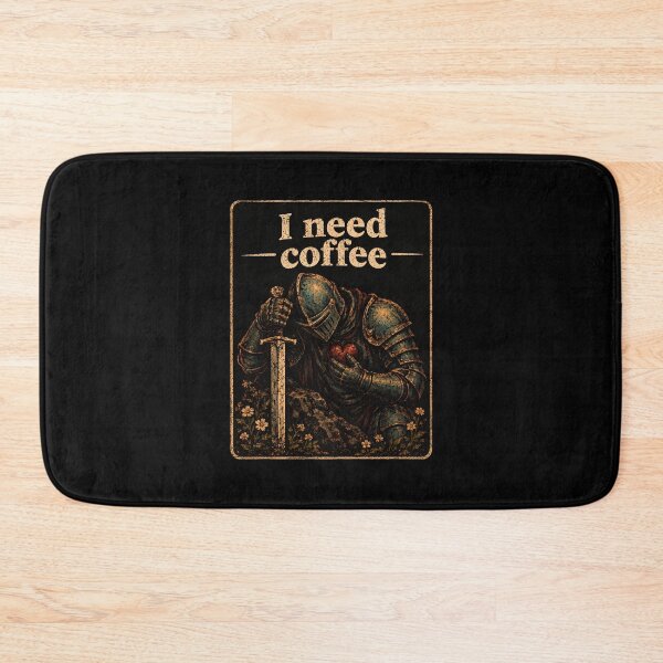 Item preview, I Need Coffee Medieval Knight Vintage Art  designed and sold by DemureArtsy.