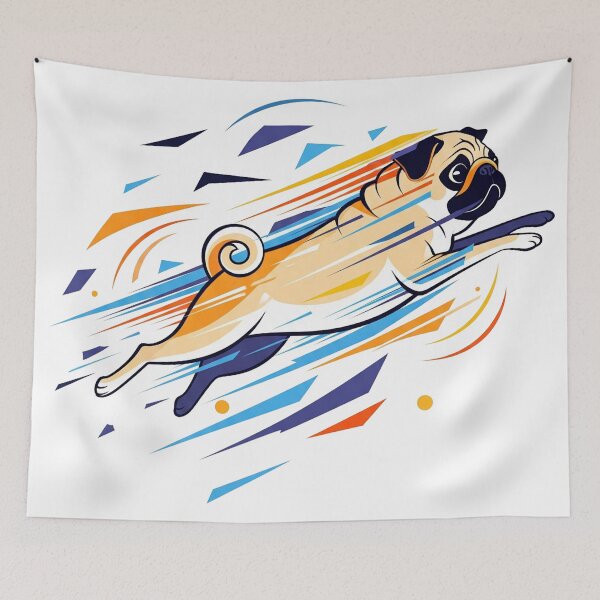 Artikelvorschau, Fliegender Mops – Illustration eines energiegeladenen, superschnellen Hundes entworfen und verkauft von Apex Designs.