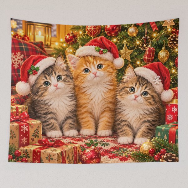 Item preview, Three Cute Christmas Cats – Adorable Kittens Holiday Christmas Tree designed and sold by lavanya11.