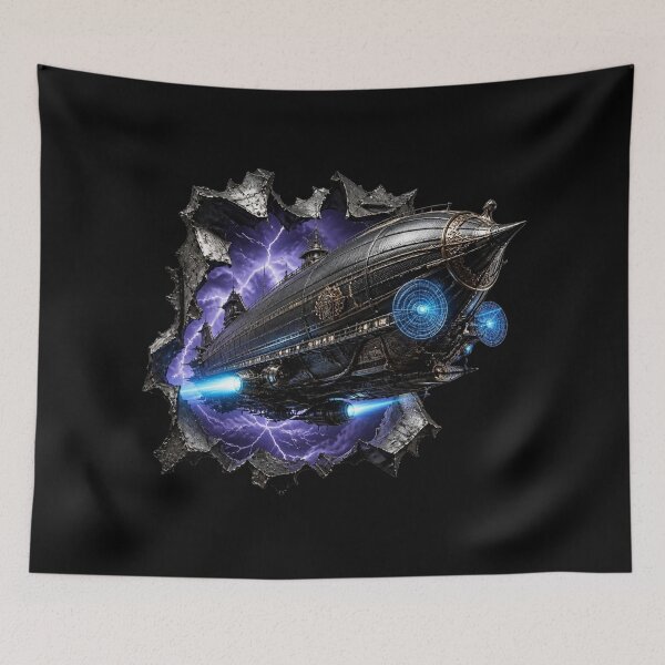 Item preview, Steampunk Cyber Zeppelin Airship Torn Metal Graphic designed and sold by LazyDayzCo.