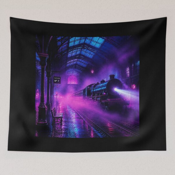 Item preview, Cybersynth Goth Neon Steam Train Platform 7 designed and sold by LazyDayzCo.