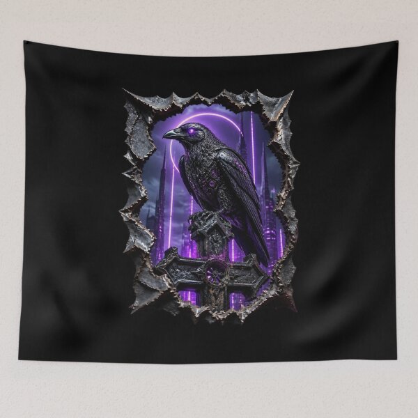 Item preview, Cyberpunk Mechanical Raven Gothic Cross Frame Art designed and sold by LazyDayzCo.