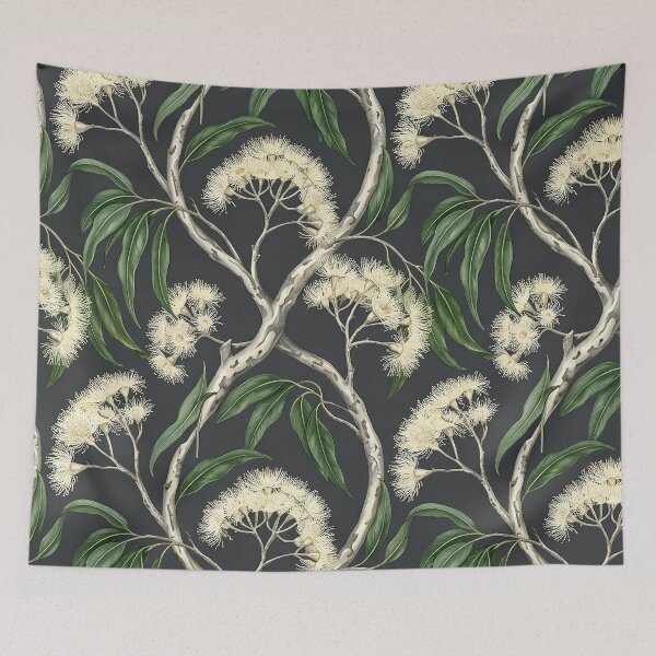 Item preview, White Flowering Gum Dark Botanical Pattern designed and sold by Studio BC.