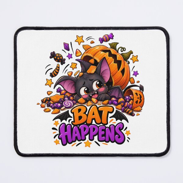 Item preview, Bat Happens Halloween Graphic, Cute Bat PNG, Funny Halloween Clipart, Spooky Pumpkin Design designed and sold by Pixanova.
