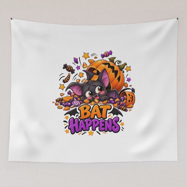 Item preview, Bat Happens Halloween Graphic, Cute Bat PNG, Funny Halloween Clipart, Spooky Pumpkin Design designed and sold by Pixanova.