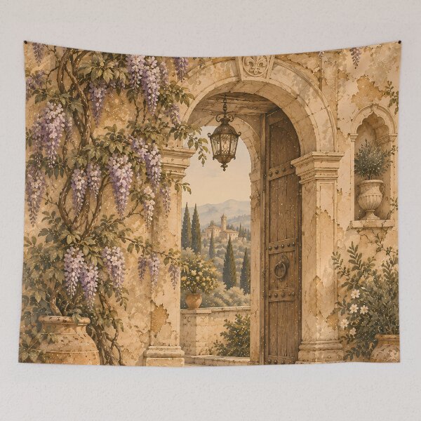 Item preview, Vintage Wisteria Stone Arch Oil Painting Tuscany designed and sold by Jozefin's Studio.