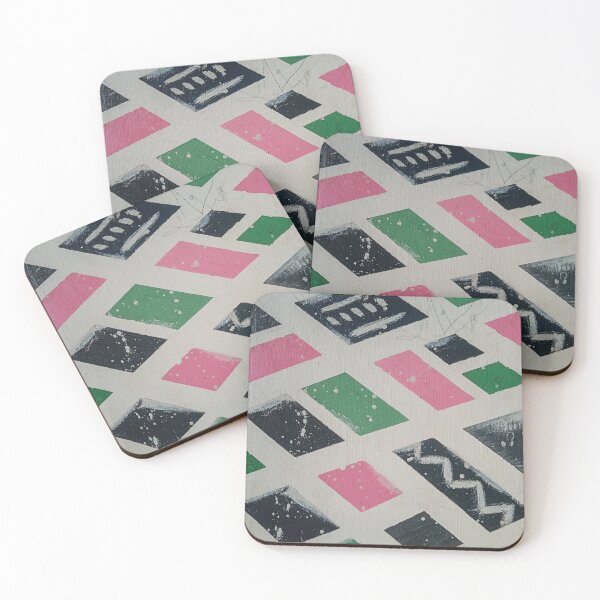 Item preview, Geometric Ethnic Pattern - Pink, Green & Black Abstract Art designed and sold by Wolagno.