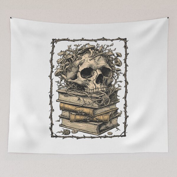 Item preview, Gothic Skull Books & Mushrooms – Dark Academia Halloween designed and sold by Art-Arcade6.
