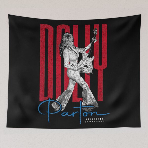 Item preview, Dolly Parton Red Cracked Background White Outfit Playing Electric Guitar designed and sold by choudane.