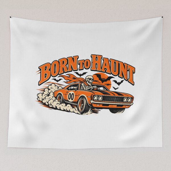 Item preview, Born To Haunt Skeleton Muscle Car - Vintage Halloween Racing Sticker designed and sold by VYBEHAUS.
