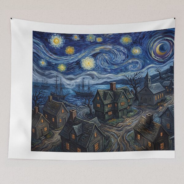 Item preview, Salem Massachusetts Starry Night Historical Landscape designed and sold by Bad-Decisions-Designs.