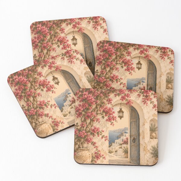 Item preview, Vintage Mediterranean Arch Bougainvillea Oil Painting designed and sold by Jozefin's Studio.