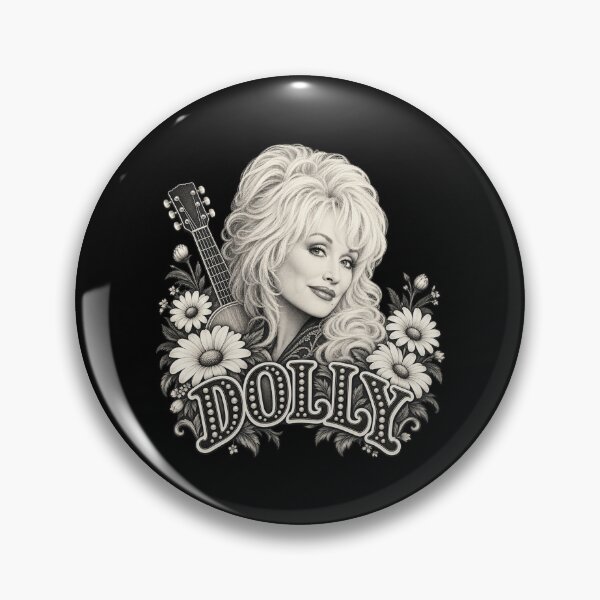 Item preview, Dolly Parton Pearl Lettering Daisies Guitar Black White Portrait designed and sold by choudane.