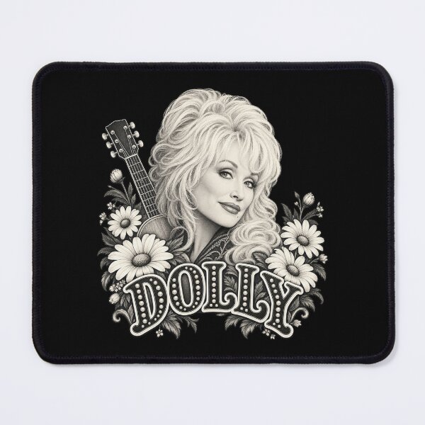 Item preview, Dolly Parton Pearl Lettering Daisies Guitar Black White Portrait designed and sold by choudane.