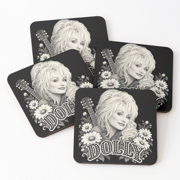 Item preview, Dolly Parton Pearl Lettering Daisies Guitar Black White Portrait designed and sold by choudane.