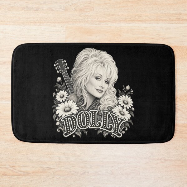 Item preview, Dolly Parton Pearl Lettering Daisies Guitar Black White Portrait designed and sold by choudane.