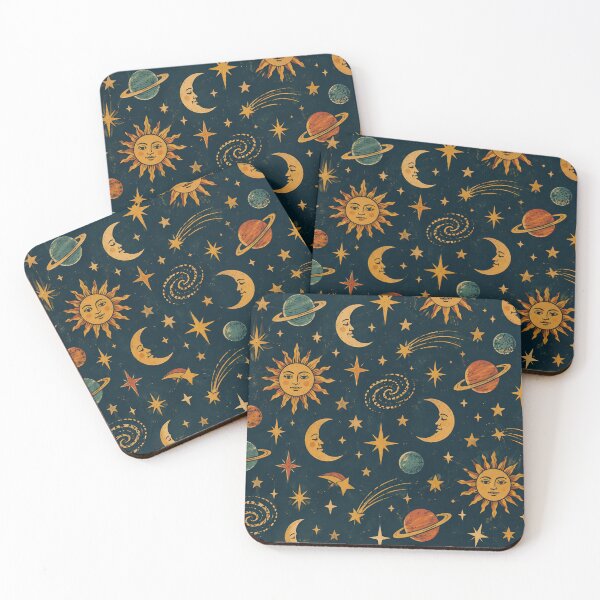 Item preview, Vintage Celestial Sun Moon Stars Gold Astrology Pattern designed and sold by BloomOfDesign.