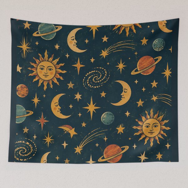 Item preview, Vintage Celestial Sun Moon Stars Gold Astrology Pattern designed and sold by BloomOfDesign.