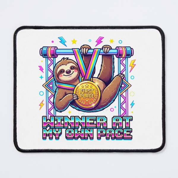 Item preview, Winner at My Own Pace Sloth First Place Medal Funny Neon Retro Gamer designed and sold by Sanan Israyilli.