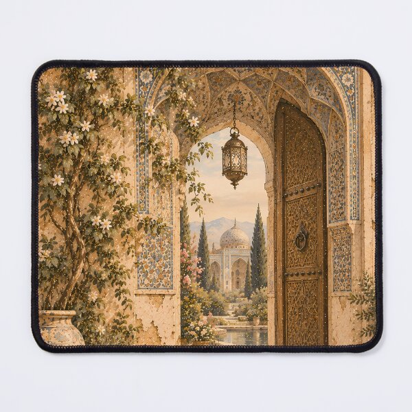 Item preview, Vintage Mughal Arch Gateway Oil Painting Warm Ochre designed and sold by Jozefin's Studio.