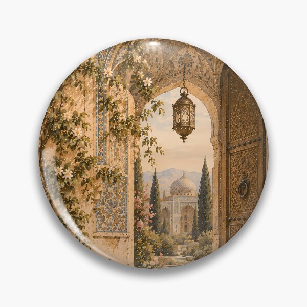 Item preview, Vintage Mughal Arch Gateway Oil Painting Warm Ochre designed and sold by Jozefin's Studio.