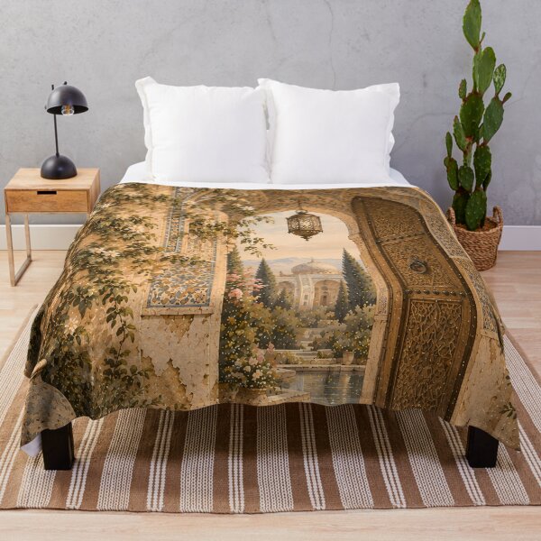 Item preview, Vintage Mughal Arch Gateway Oil Painting Warm Ochre designed and sold by Jozefin's Studio.