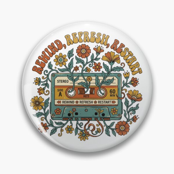 Item preview, Rewind Refresh Restart Retro Cassette Tape Flowers Groovy 70s Bohorewind refresh restart designed and sold by Sanan Israyilli.