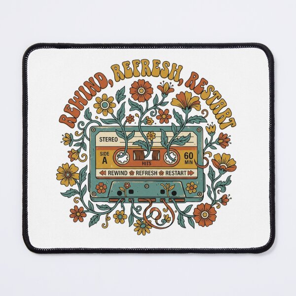 Item preview, Rewind Refresh Restart Retro Cassette Tape Flowers Groovy 70s Bohorewind refresh restart designed and sold by Sanan Israyilli.