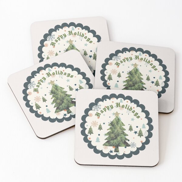 Item preview, Happy Holidays Festive Christmas Tree & Snowflake Dark Border Art designed and sold by Liberarteprint.