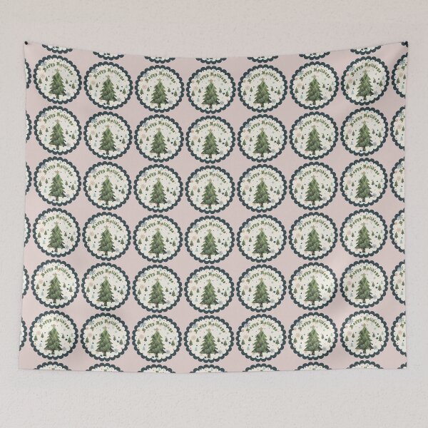 Item preview, Happy Holidays Festive Christmas Tree & Snowflake Dark Border Art designed and sold by Liberarteprint.