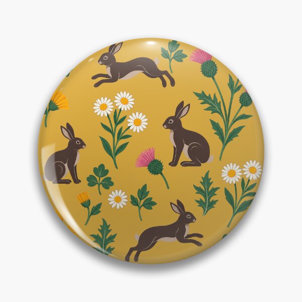 Item preview, Botanical Rabbits, Thistle & Daisies Seamless Pattern yellow background designed and sold by Qualali Studio.