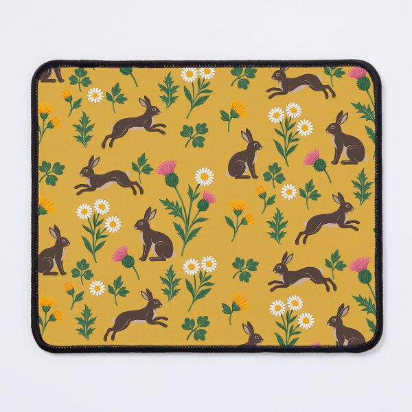 Item preview, Botanical Rabbits, Thistle & Daisies Seamless Pattern yellow background designed and sold by Qualali Studio.