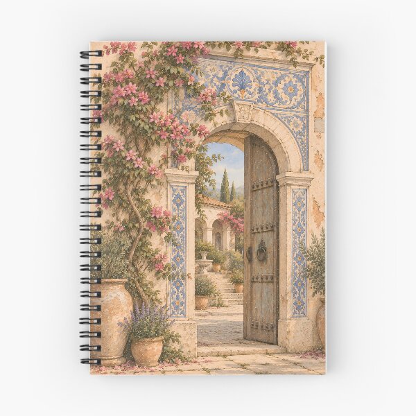 Item preview, Vintage Mediterranean Arch Oil Painting Floral Courtyard designed and sold by Jozefin's Studio.