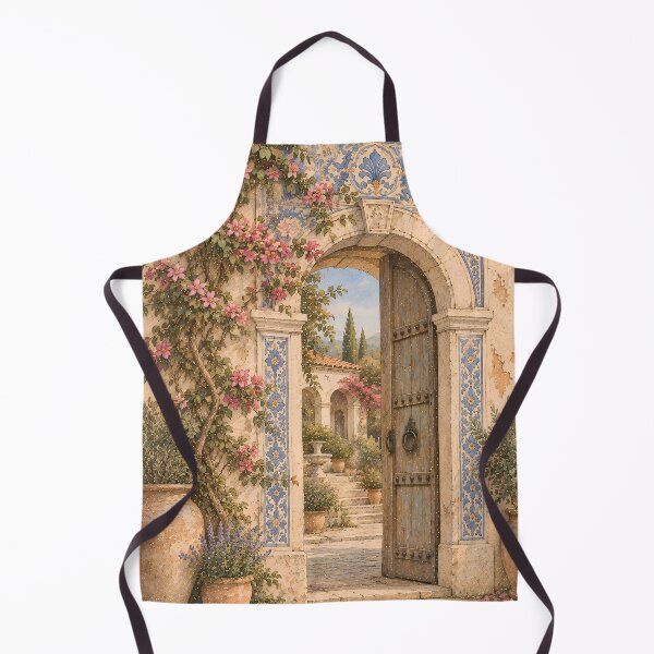 Item preview, Vintage Mediterranean Arch Oil Painting Floral Courtyard designed and sold by Jozefin's Studio.