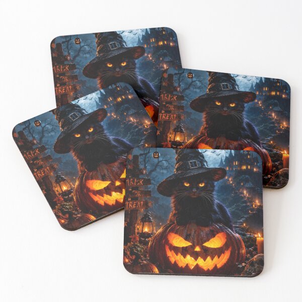 Item preview, Spooky Black Cat in Witch Hat with Jack O Lantern Halloween designed and sold by BloomOfDesign.
