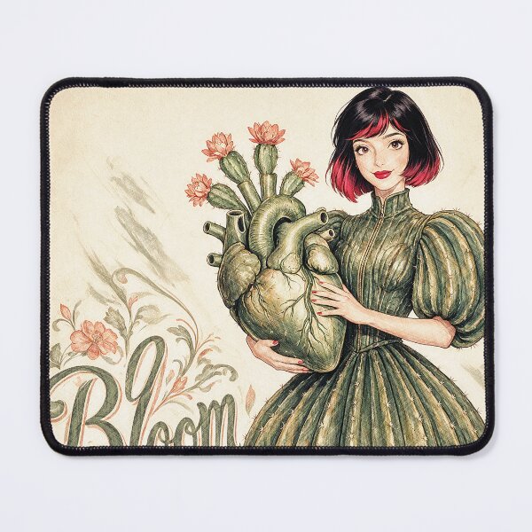 Item preview, Bloom With Every Heartbeat – Vintage Botanical Cactus Heart Art designed and sold by Hen-C-Art.