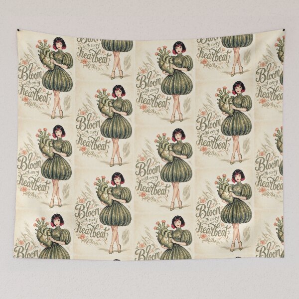 Item preview, Bloom With Every Heartbeat – Vintage Botanical Cactus Heart Art designed and sold by Hen-C-Art.