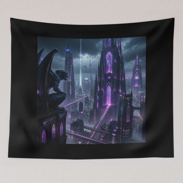 Item preview, Gothic Cyberpunk Gargoyle Cathedral Cityscape designed and sold by LazyDayzCo.