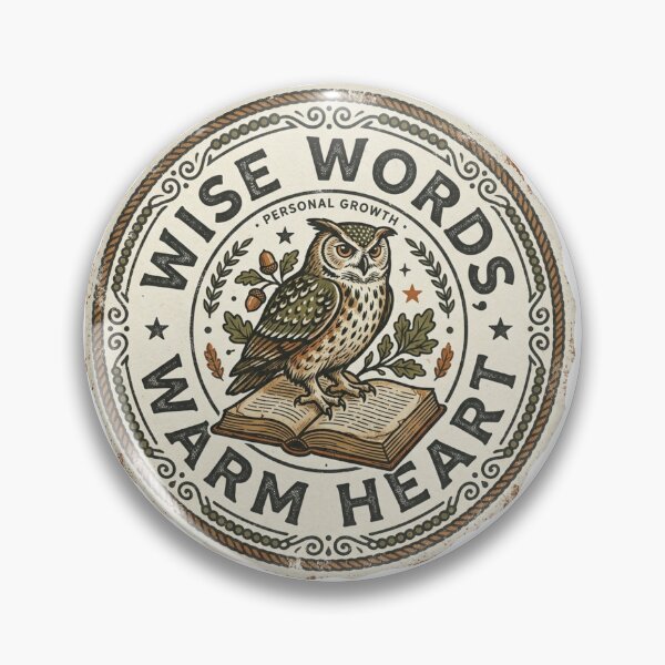 Item preview, Wise Words Warm Heart Owl Book Vintage Badge Personal Growth Oak Acorn designed and sold by Sanan Israyilli.